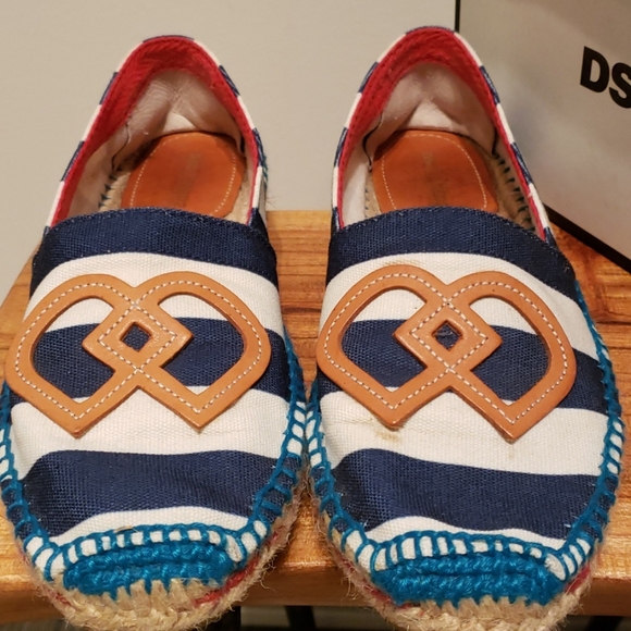 Dsquared2 Flat Espadrilles Blue and White Stripes - Picture 2 of 11